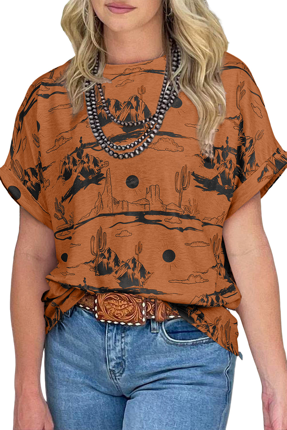 Chestnut Summer Desert Sand Print Short Sleeve Tee