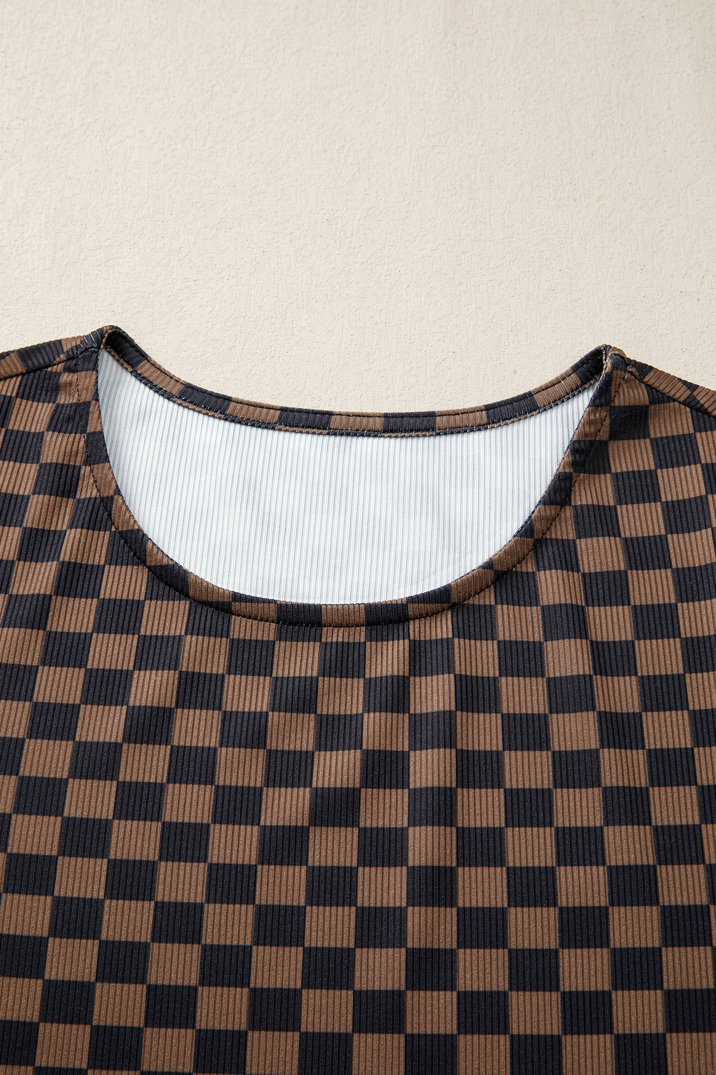 Black Checkerboard Round Neck Summer T Shirt