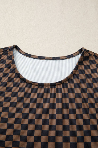 Black Checkerboard Round Neck Summer T Shirt