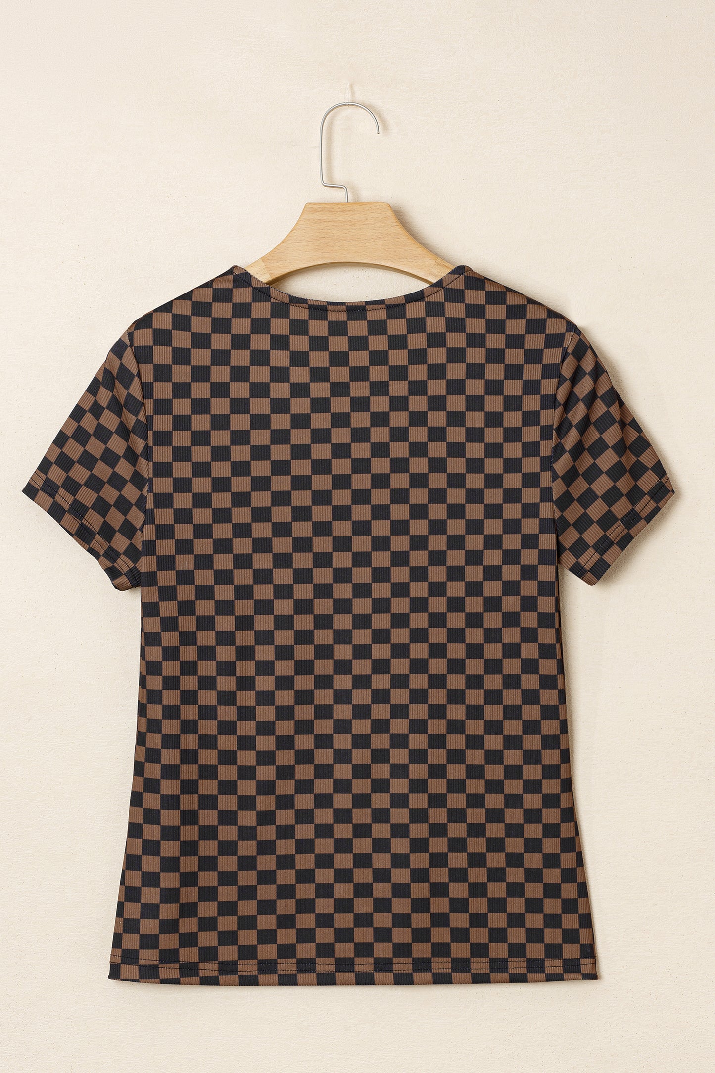 Black Checkerboard Round Neck Summer T Shirt