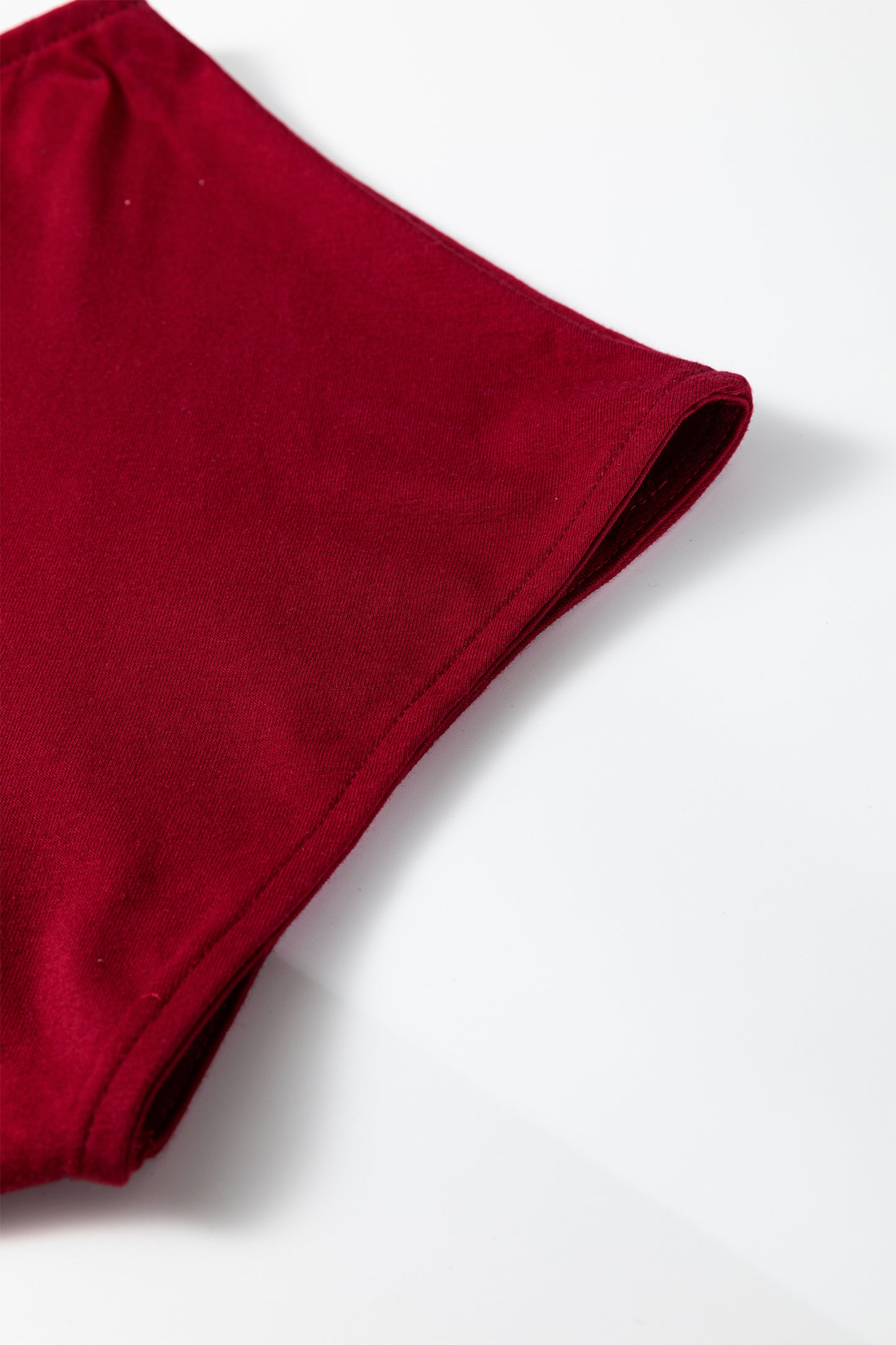 Burgundy Plus Size Solid Color Asymmetric Neck Short Sleeve Blouse