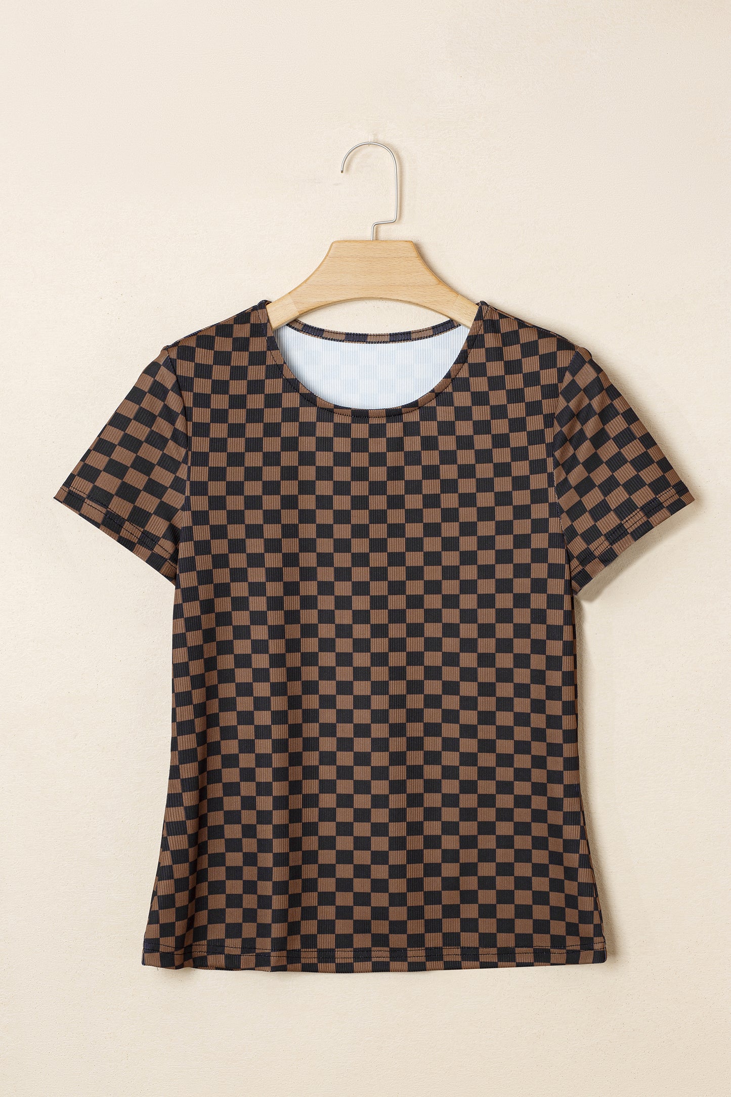 Black Checkerboard Round Neck Summer T Shirt
