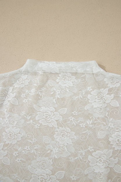 White Sheer Lace Round Neck T Shirt