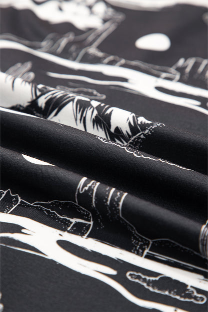 Black Summer Desert Sand Print Short Sleeve Tee