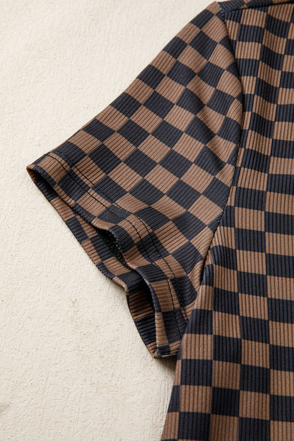Black Checkerboard Round Neck Summer T Shirt