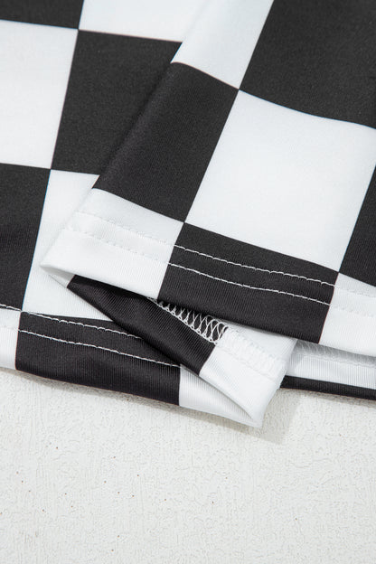 Black Checkerboard Printed Slim Tank Top