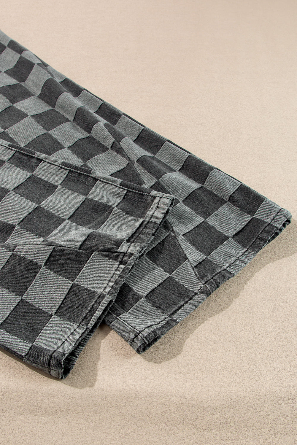 Dark Grey Checkered Light Washed Wide Leg Jeans