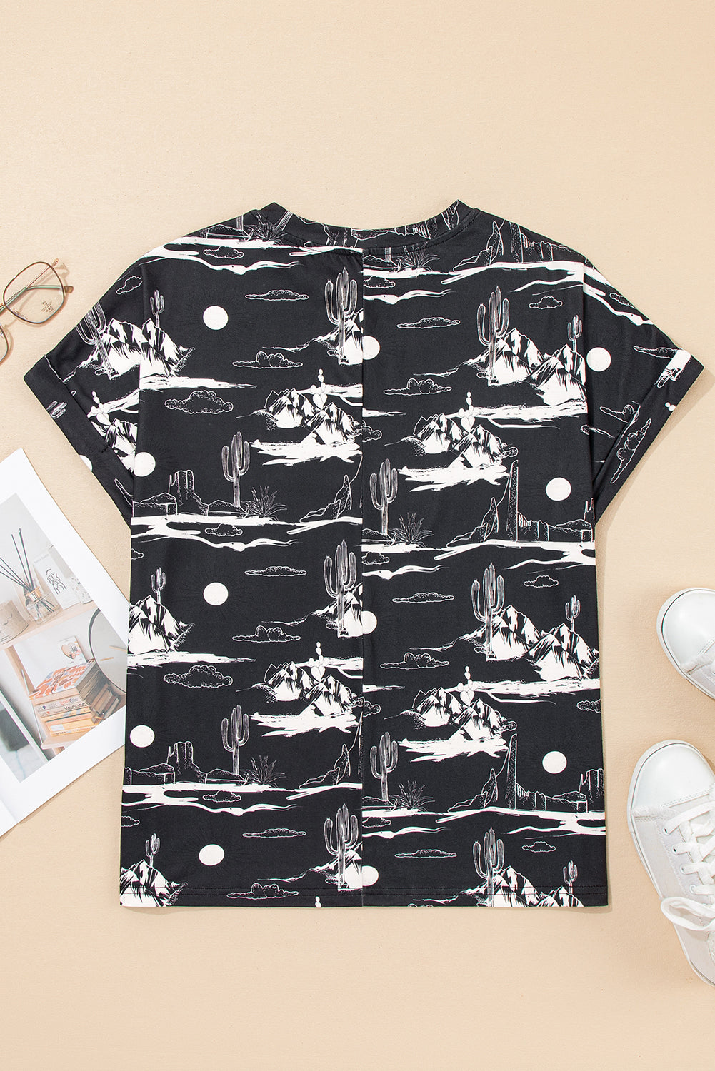 Black Summer Desert Sand Print Short Sleeve Tee